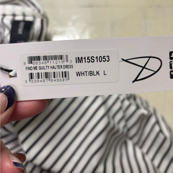 Minkpink Find Me Guilty Halter Dress Black White Stripes New Size Large 12 Mini - Picture 5 of 6